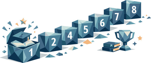 Polygonal Learning Timeline. Low-poly vector illustration focused on an advent-style educational program with daily content
