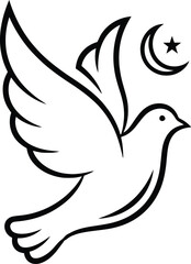 Obraz premium Dove flying with crescent moon and star symbol