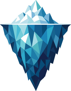Geometric Iceberg Art. Low-poly vector illustration focused on a conceptual iceberg showing its hidden underwater scale, polygonal