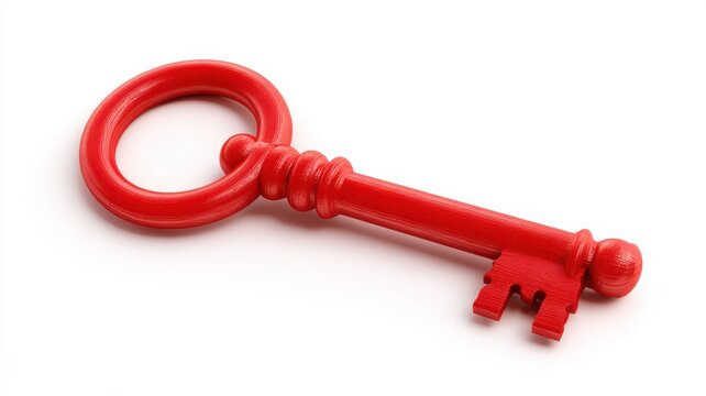 SEO keywords and conversion concept. Red vintage key on a white background.