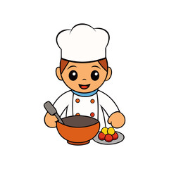 A happy cartoon chef stirring a bowl of delicious ingredients, ready to cook a tasty meal