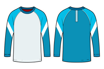 Front and back view of a blue and white long sleeve shirt