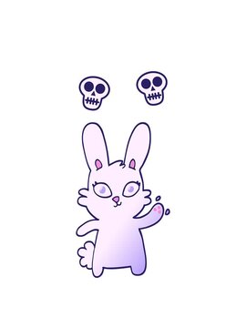 spinning skulls animation of cute vector gradient illustration cartoon rabbit waving