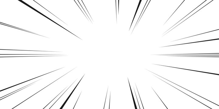 Comic book action lines on transparent  background. Pop art style radial speed lines. Cartoon burst background with rays or superhero action frame, anime or manga style. Vector.
