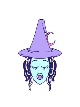 stretching up animation of Retro Tattoo Style half orc witch character face