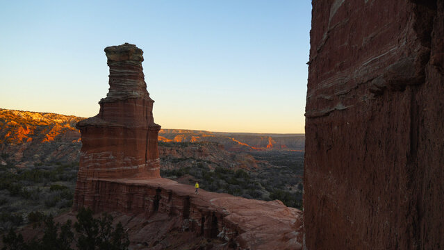 Person hiking at the Lighthouse in Palo Duro Canyon, Amarillo TX USA