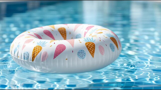 Colorful floaty drifts through refreshing water on a sunny day at the pool