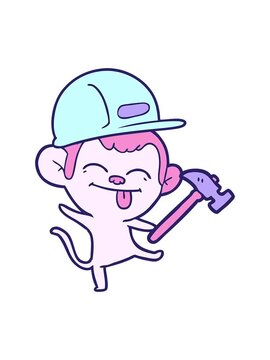 pixelize effect animation of funny cartoon builder monkey dancing