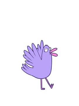 stretching up animation of cartoon bird squawking