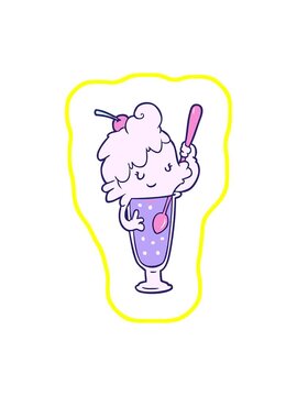 radioactive glowing animation of a cartoon ice cream soda girl