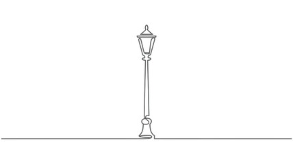 Minimalist single line drawing of a vintage street lamp on white background © Pixel Loft