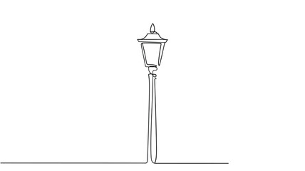 A single line drawing of a classic street lamp on a white background © Pixel Loft