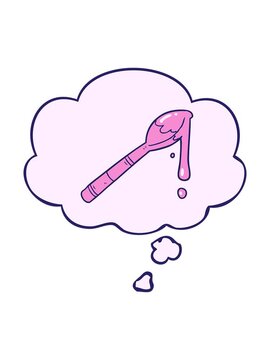 splitting motion animation of cartoon spoonful of honey with thought bubble