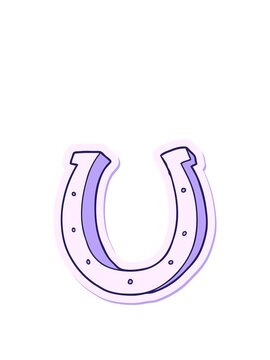 rise and float animation of sticker of a cartoon iron horse shoe