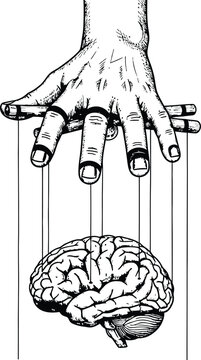 Manipulation concept with hand controlling brain