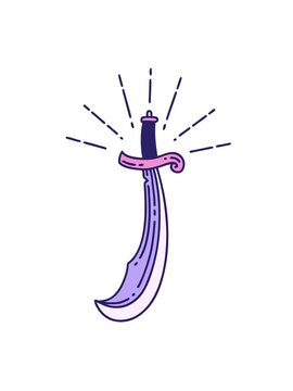 jiggle and pause animation of illustration of a traditional tattoo style scimitar sword