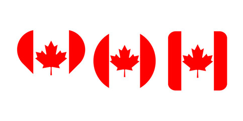 Canada Flag Icon Set in Heart, Circle and Rounded Square Shapes Isolated on Transparent Background