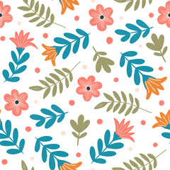 Fototapeta premium Delicate Meadow Flowers Seamless Pattern on White Background