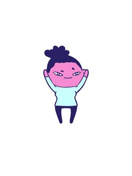 rise and float animation of neon color cartoon of a woman