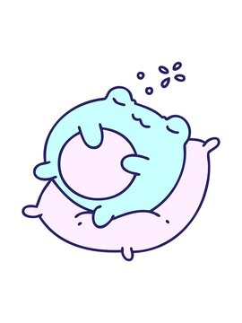 pixelize effect animation of cartoon of a cute frog sleeping on a pillow