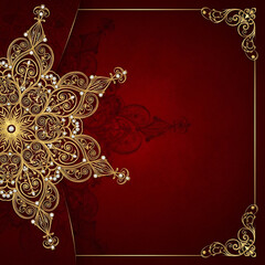 Luxurious red and gold invitation card with ornate design
