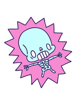shaking motion animation of cartoon illustration kawaii electrocuted skeleton