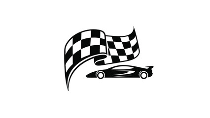 Obraz premium Checkered Flag and Sports Car Silhouette - Racing Victory Symbol.