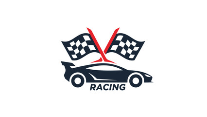 Obraz premium Racing Car Silhouette with Checkered Flags - Speed and Victory Symbol.