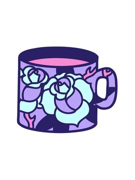 jiggle motion animation of tattoo in traditional style of a cup and flowers illustration