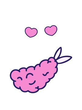 spinning hearts animation of japanese tempura fried shimp snack design