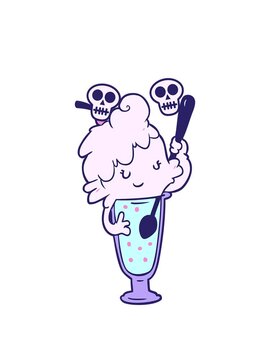 spinning skulls animation of cartoon ice cream soda girl