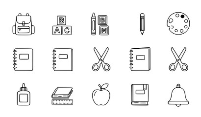 Kindergarten Education Line Icons Set with Editable Stroke School Vector Collection