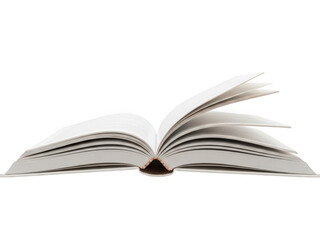 Fototapeta premium Open Book with White Pages and Fanned Leaves reading isolated on a transparent background