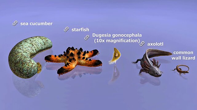 Animals capable of regenerating limbs, organs, or tissues, like starfish, axolotl, and planaria.