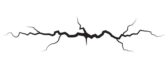 Abstract Horizontal Black Crack on Transparent Background, Earth Split Illustration, Earthquake Fracture Concept