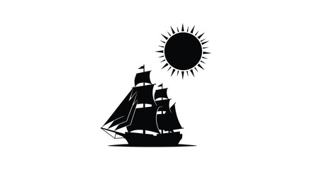 Dramatic seascape with sailing ship and sunburst a striking black silhouette