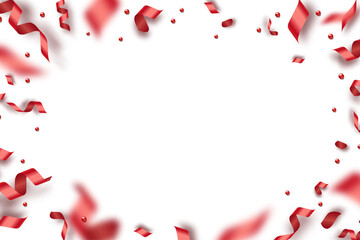 Red Confetti Ribbon Frame on Transparent Background, Festive Celebration Border, Party Frame Design, 