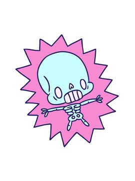spinning motion animation of cartoon illustration kawaii electrocuted skeleton