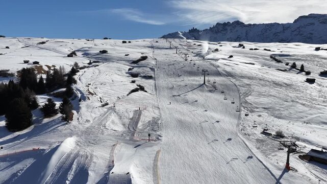 Dolomites Ski Resort Snowboarding Slopes with Jumps Ski Lifts Alpe Di Suisi