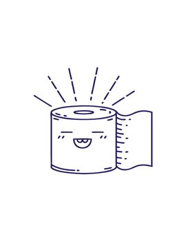rise and float animation of illustration of a traditional black line work tattoo style toilet paper character