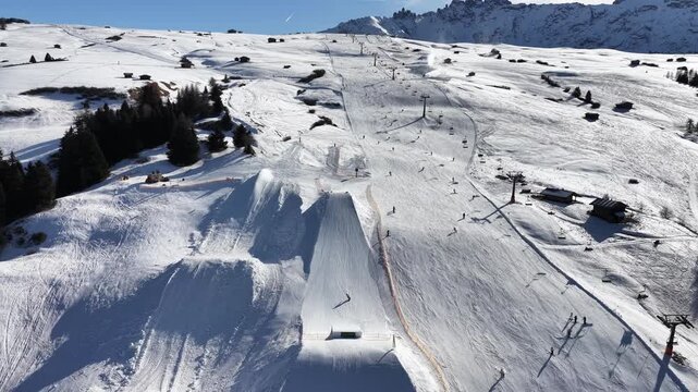 Ski Jumps Ski Resort Dolomites Italy Alpe Di Suisi Winter Mountains 4k aerial