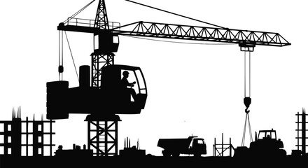 Construction Crane Operator Silhouette Vector &ndash; Infrastructure Development Concept