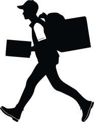 E-commerce Delivery Courier Walking Silhouette Vector &ndash; Logistics Service Concept