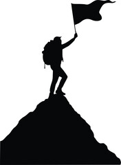 Mountain Climber Reaching and hoist flag in Peak Silhouette Vector