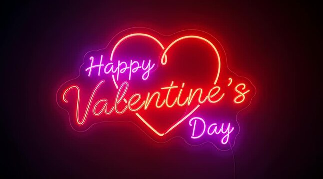 Happy Valentine's Day animated greeting collection featuring pink hearts, Cupid's arrows, floral ornaments, and glowing neon signs