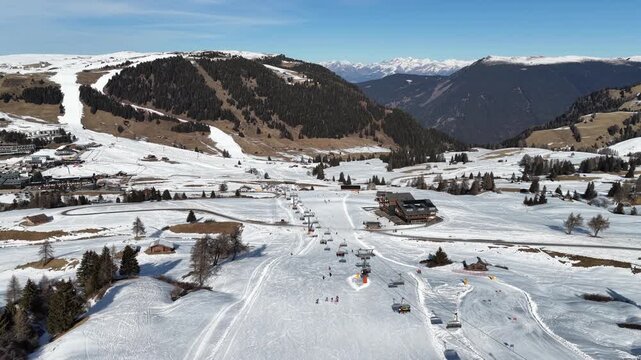 Ski Resort Dolomites Italy Seiser Alm mountains snowboarding video 4K