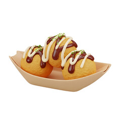 Delicious takoyaki in a boat-shaped dish