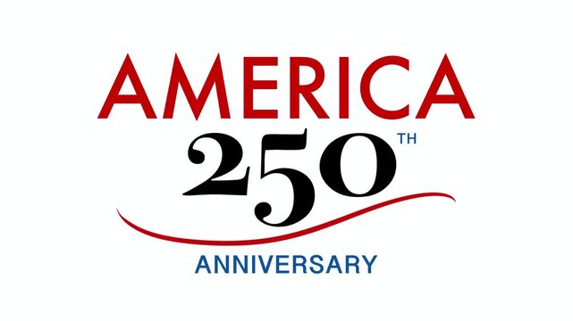Fade In Out Text of 250th Anniversary of America. USA Semiquincentennial Patriotic Commemorative Celebration. United States Declaration of Independence.