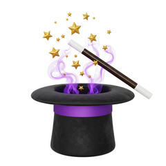 Magician's top hat with wand and stars