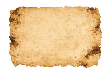 Fototapeta premium Old stained parchment paper texture with ripped burnt edges on transparent background, vintage scroll material